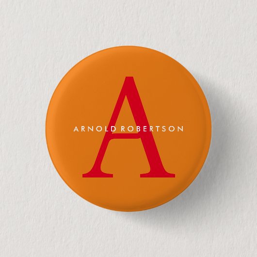Badge Rond 2,50 Cm Monogramme moderne tendance orange rouge (Devant)