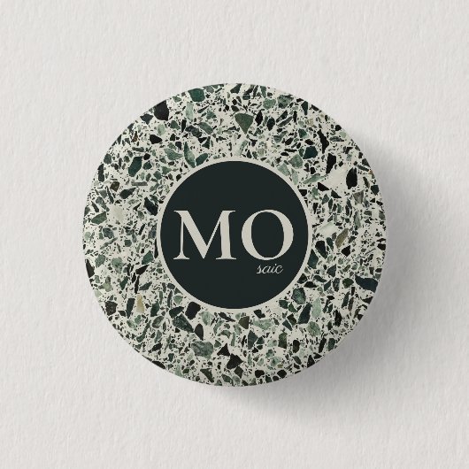 Badge Rond 2,50 Cm Monogramme Moderne Vert Terrazzo (Devant)