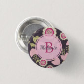 Badge Rond 2,50 Cm Monogramme Motif de tulipe rose (Devant & derrière)