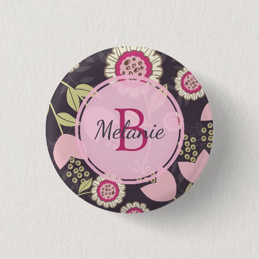 Badge Rond 2,50 Cm Monogramme Motif de tulipe rose (Devant)
