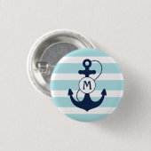 Badge Rond 2,50 Cm Monogramme nautique bleu-clair d'Ancre (Devant & derrière)