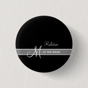 Badge Rond 2,50 Cm Monogramme noir et blanc élégant épousant
