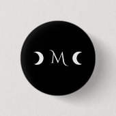 Badge Rond 2,50 Cm Monogramme noir et blanc moderne des lunes de croi (Devant)