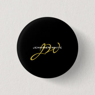 Badge Rond 2,50 Cm Monogramme Noir Or Couleur Plaque Moderne Nom prop