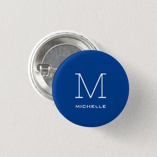 Badge Rond 2,50 Cm Monogramme Nom initial Bleu profond Unique Minimal (Devant & derrière)