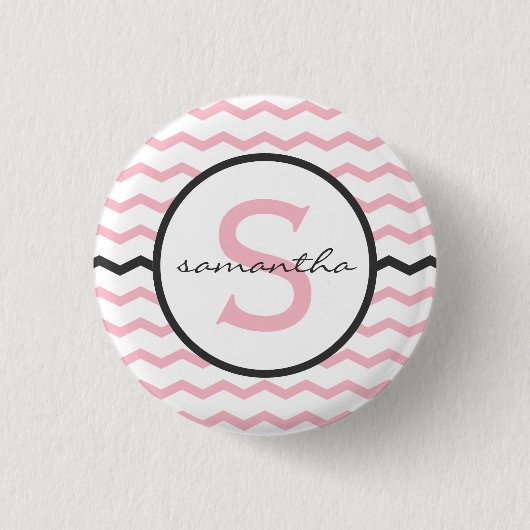 Badge Rond 2,50 Cm Monogramme rose de Chevron (Devant)