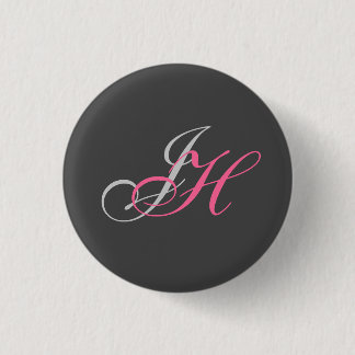 Badge Rond 2,50 Cm Monogramme rose gris noir Simple