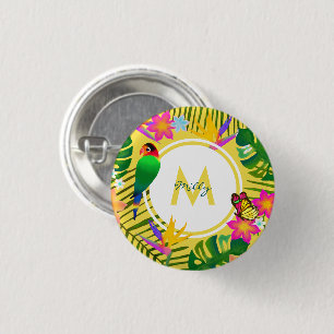 Badge Rond 2,50 Cm Monogramme tropical Fleurs de jungle Monogramme ja