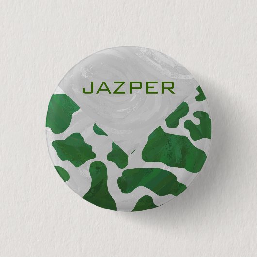 Badge Rond 2,50 Cm Monogramme vert et blanc de vache (Devant)