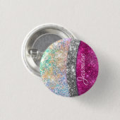 Badge Rond 2,50 Cm Monographie de parties scintillant en argent rose (Devant & derrière)