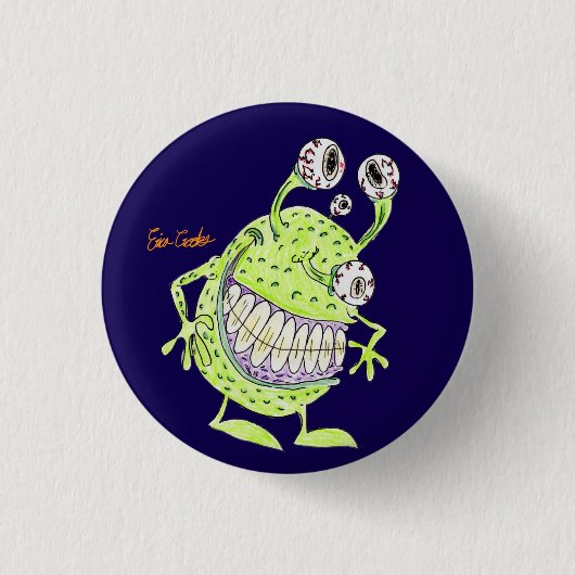 Badge Rond 2,50 Cm monstre alien vert à 4 yeux (Devant)