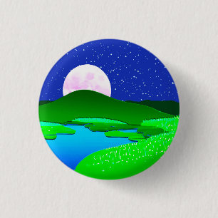Badge Rond 2,50 Cm Montée de la Pleine lune sur les collines vertes