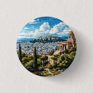 Badge Rond 2,50 Cm Monument antique grec à Athènes historique