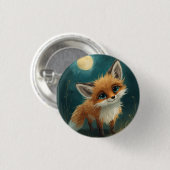 Badge Rond 2,50 Cm Moonlit Fox, Night Forest  (Devant & derrière)