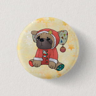 Badge Rond 2,50 Cm Mops de Noël