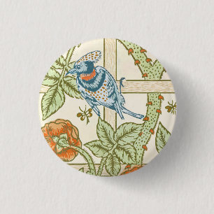 Badge Rond 2,50 Cm Morris' Trellis 1862 Fleur Vintage et Motif d'oise