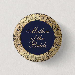 Badge Rond 2,50 Cm Mother of the Bride Navy Blue Vintage Gold Roses