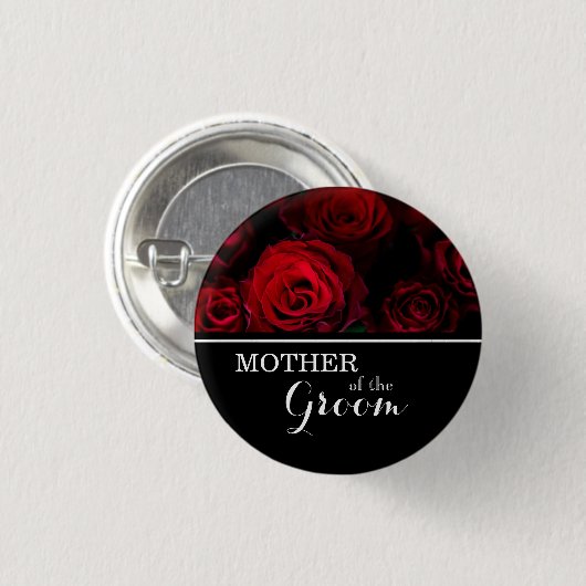 Badge Rond 2,50 Cm "Mother of The Groom" Wedding Red Roses (Devant & derrière)