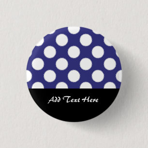 Badge Rond 2,50 Cm Motif à pois bleu marine et blanc
