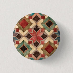 Badge Rond 2,50 Cm motif d'art de bloc de patchwork géométrique vinta