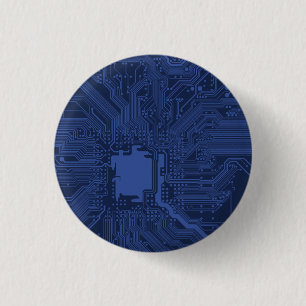 Badge Rond 2,50 Cm Motif de carte mère Geek bleu