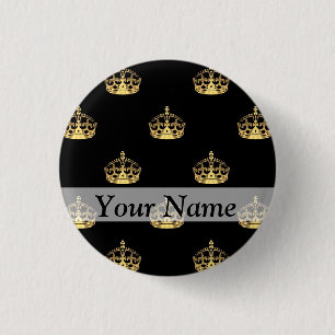 Badge Rond 2,50 Cm Motif de couronne noir et or