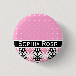 Badge Rond 2,50 Cm Motif de Damas Polka Dot tendance avec nom