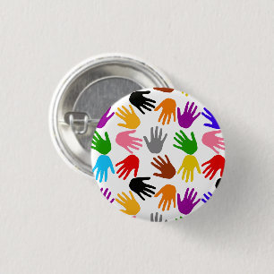 Badge Rond 2,50 Cm Motif de design empreinte de main colorée blanche