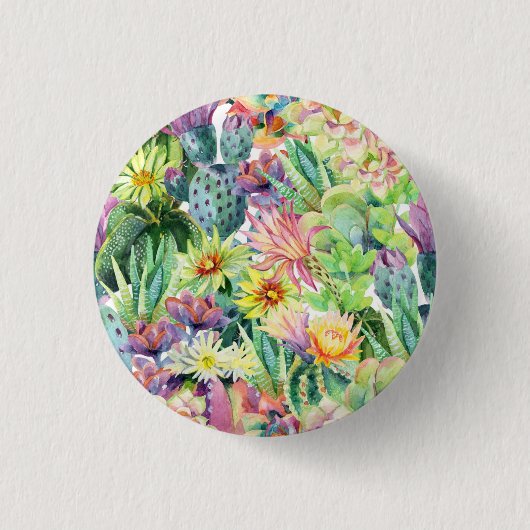 Badge Rond 2,50 Cm Motif de floraison exotique de cactus d'aquarelle (Devant)