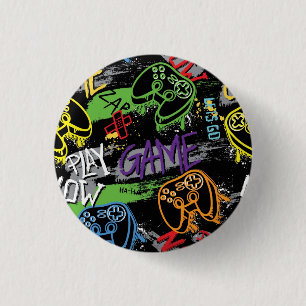 Badge Rond 2,50 Cm Motif de jeu graffiti néon