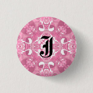 Badge Rond 2,50 Cm Motif de kaléidoscope rose moyen Monogramme #2