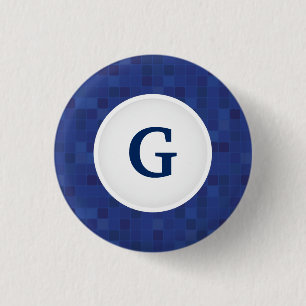 Badge Rond 2,50 Cm Motif de pixel en mosaïque bleue monogramme person