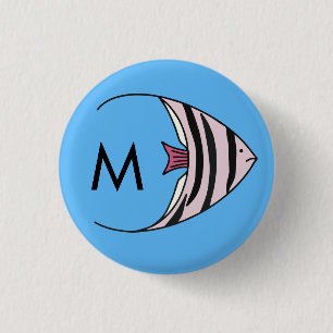Badge Rond 2,50 Cm Motif de poisson bleu monogramme
