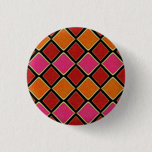 Badge Rond 2,50 Cm Motif diamant Harlequin vibrant en rouge, orange,