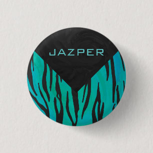 Badge Rond 2,50 Cm Motif d'impression Turquoise et noir de tigre de m
