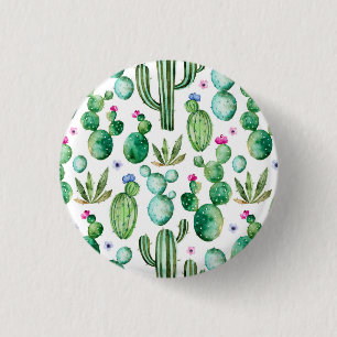 Badge Rond 2,50 Cm Motif d'usines de cactus d'aquarelle