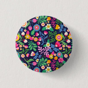 Badge Rond 2,50 Cm Motif floral exotique peint à la main