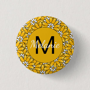 Badge Rond 2,50 Cm Motif floral personnalisé jaune vif pour l'été
