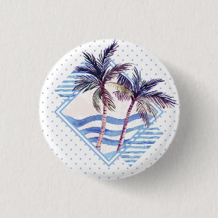 Badge Rond 2,50 Cm Motif géométrique pourpre de palmier d'aquarelle