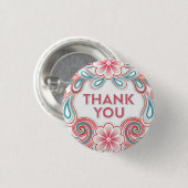 Badge Rond 2,50 Cm motif Merci avec fleurs rétro et tourbillons (Devant & derrière)