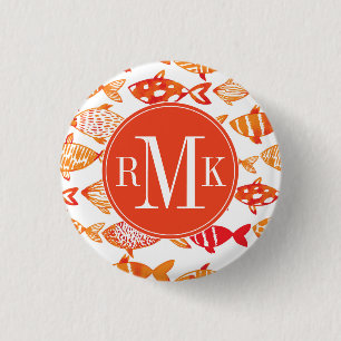 Badge Rond 2,50 Cm Motif orange lumineux de poissons d'aquarelle