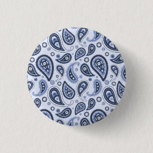 Badge Rond 2,50 Cm Motif Paisley Bleu
