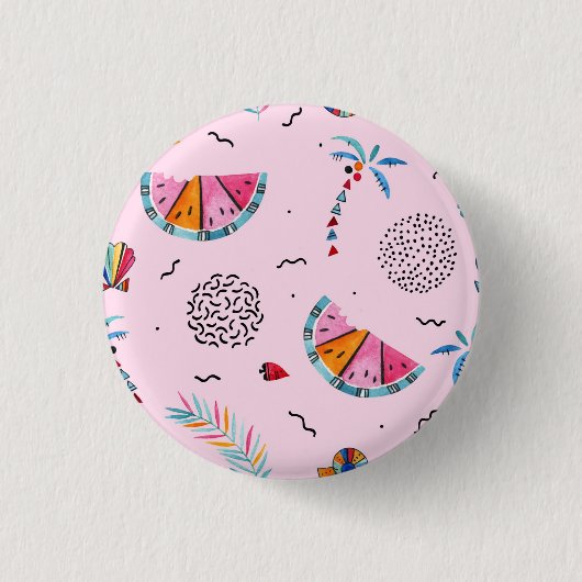Badge Rond 2,50 Cm Motif rose tropical de style de Memphis (Devant)