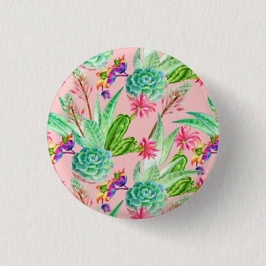 Badge Rond 2,50 Cm Motif Succulent de l'aquarelle florissante (Devant)