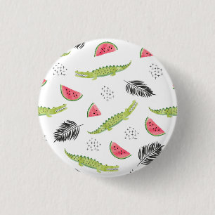 Badge Rond 2,50 Cm Motif tropical de pastèque et de crocodile