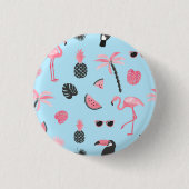 Badge Rond 2,50 Cm Motif tropical d'été rose et bleu (Devant)