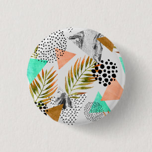 Badge Rond 2,50 Cm Motif tropical géométrique abstrait de feuille