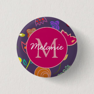 Badge Rond 2,50 Cm Motif tulipe funky violet personnalisé monogramme