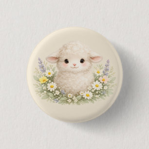Badge Rond 2,50 Cm Moutons Fantaisistes et Fleurs Sauvages pour un Ch