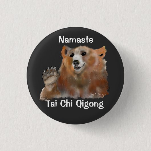 Badge Rond 2,50 Cm Namaste Tai Chi Qigong Bear (Devant)